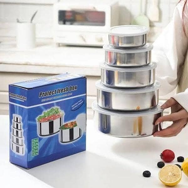 5Pcs Stainless Steel Food Storage Container Set with Lids – Airtight Kitchen Storage Bowls for Meal Prep & Leftovers