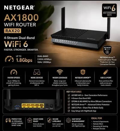 Netgear Nighthawk RAX15 Wifi 6 Long Range Gaming Router