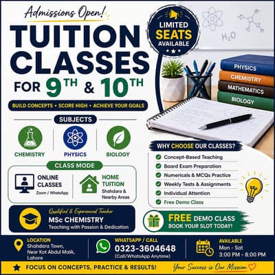 Online and Home tuition for 9th,10th, FSc_ Chemistry,Physics & Biology