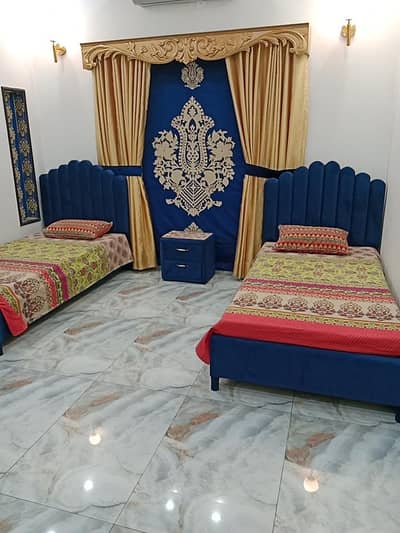 single Beds with side tables and matterus