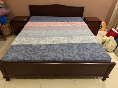 Wooden Bed with Side tables, Mattress included for sale