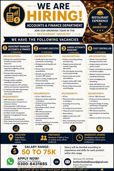 Accounts dept Positions