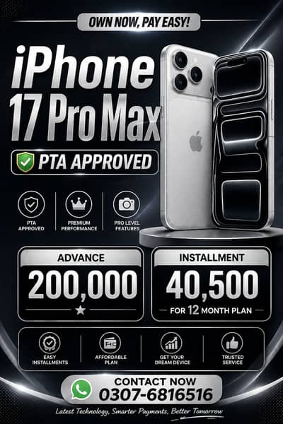 Apple iPhone 17 Pro Max Pta Approved on Easy Installment only Lahore