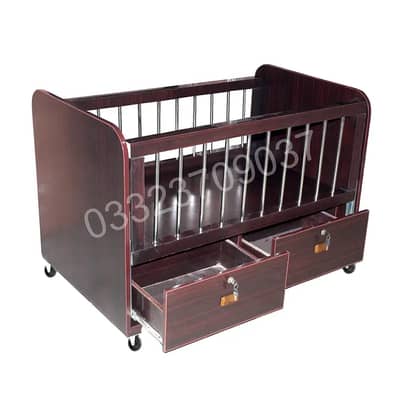 Brown D1 High Quality Wooden Sheet Baby Cot With 2 drawers