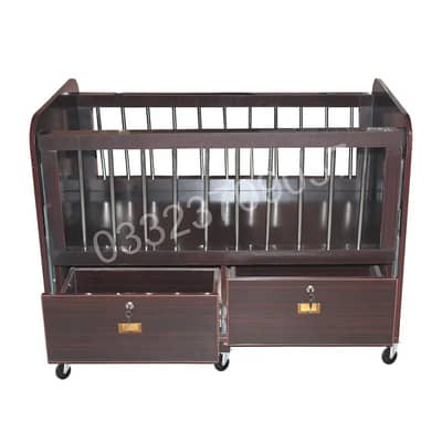 Brown D3 High Quality Wooden Sheet Baby Cot With 2 drawers