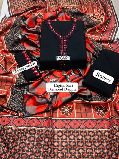 3 Piece Dhanak Suit with Pashmina Dupatta