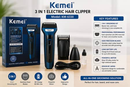 Kemei KM-6330 3-in-1 Electric Hair Clipper