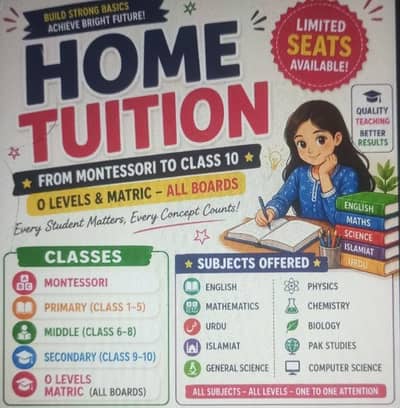 Home Tuitions for class 9,10 and O Levels.
