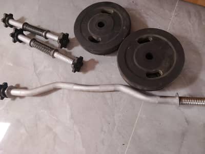 Dumbbells 4x 3kg Platets with 2 small rods and  3 feet Curve rod