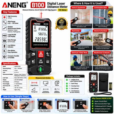 Laser Distance Meter (100 Meter) price in pakistan ANENG B100 ANENG
