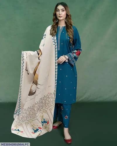 Premium 3-Piece Lawn Embroidered Suit with Digital Printed Shawl