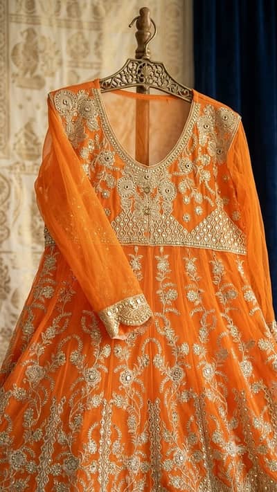 Orange Frock Lazo| Heavy Embroidery Work | Ready to Wear |