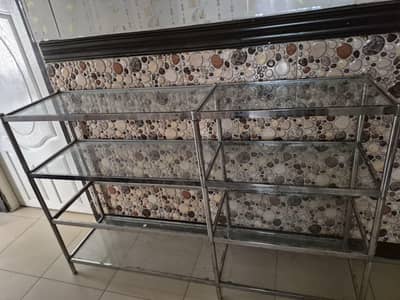 Foldable Multi purpose Steel Rack with Glass Top