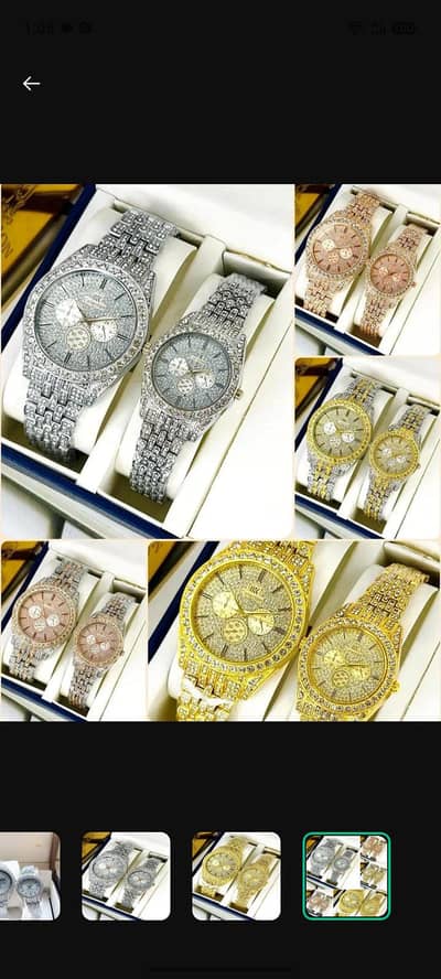 unisex rose gold couple watches 2 PCs crystal strap