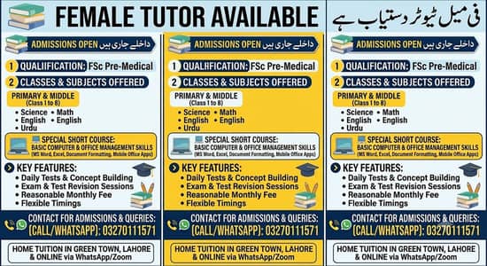 Female Home & Online Tutor Available in Green Town
