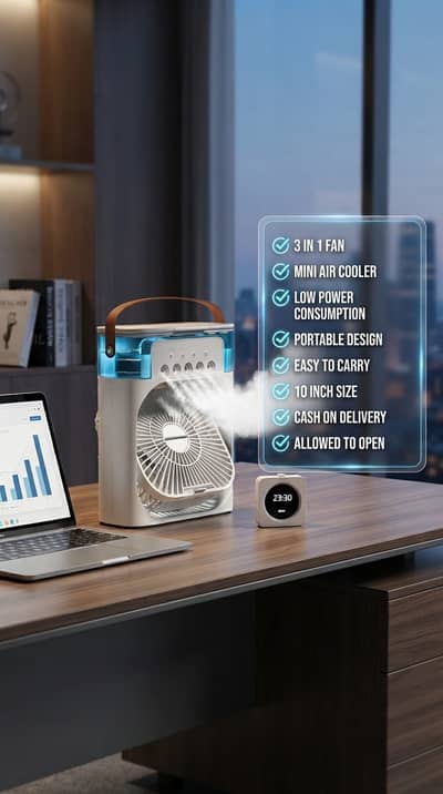Portable Water Air Cooler | 3 in 1 USB Mini Fan for Home & Office
