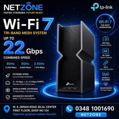 TP LINK WIFI 7.  BE 22000 TRI band