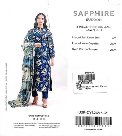 sapphire 3pc /summer collection/printed Lawn suit/WhatsApp 03425019311