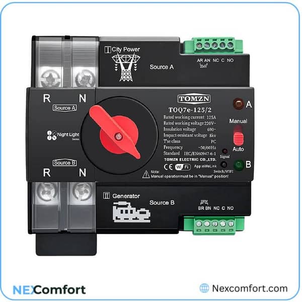 TOMZN Smart Changeover ATS Switch | 2P Single Phase 125A Automatic Transfer Switch