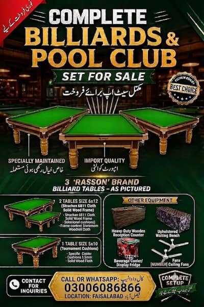 running snooker setup \ snooker club \snooker table for sale