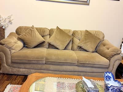 Sofa 7 seater with cushions and 3 curtain sets.