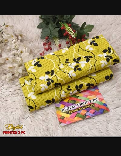 Trendy Yellow 2-Piece Digital Printed Lawn Suit (Unstitched)