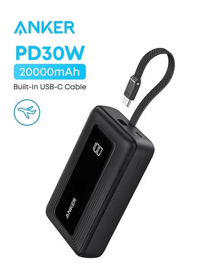 Anker Zolo Power Bank – 20000mAh, 30W Fast Charging, Built-In USB-C Ca