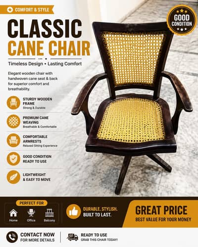 Classic Wooden Cane Chair – Elegant, Comfortable & Durable