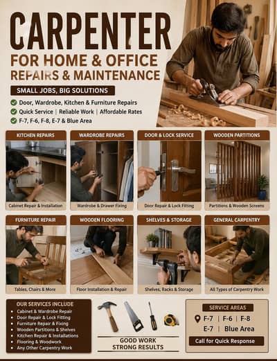 Carpenter for Home & Office Repairs . Kitchen, Wardrobe & furniture Re