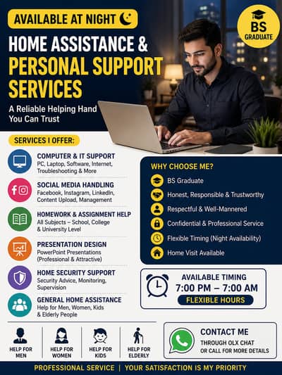 Night-Time Home & Professional Support Services  BS Graduate| Reliable
