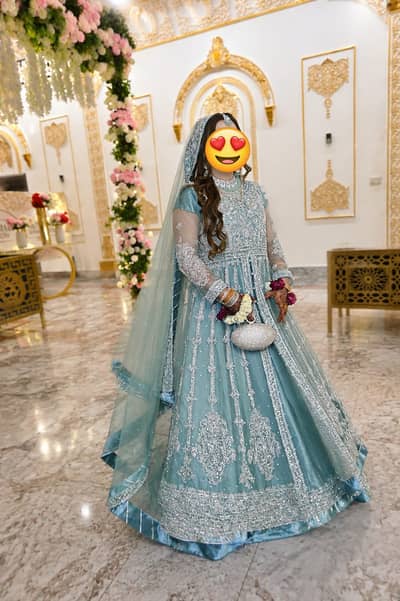 Bridal Dresses for Sale – Maroon Barat Lehenga & Ice Blue Walima Gown