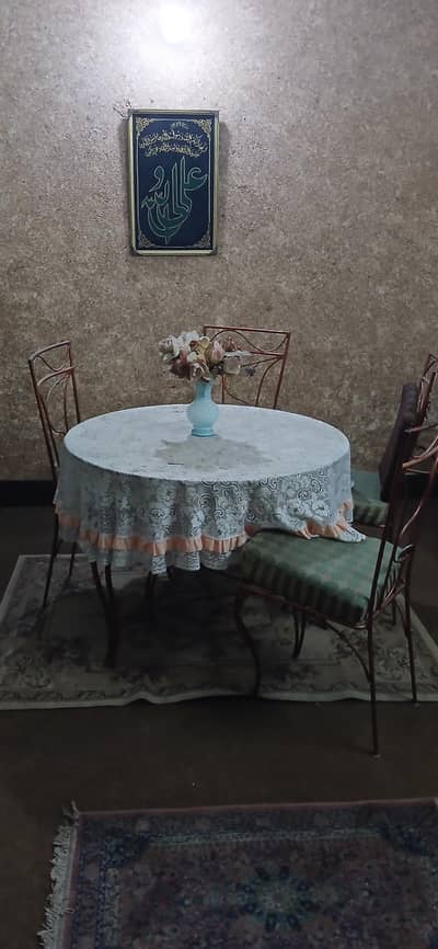 4 Seater Glass Dining Table with 4 Iron Chairs