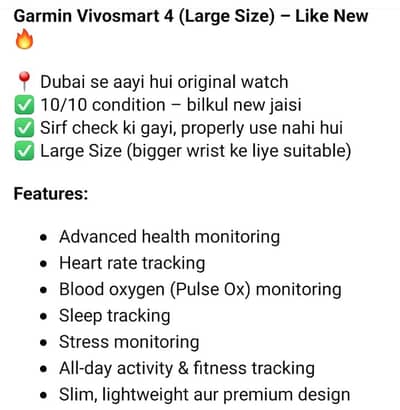 Garmin Vivosmart 4 (Large Size) – Like New