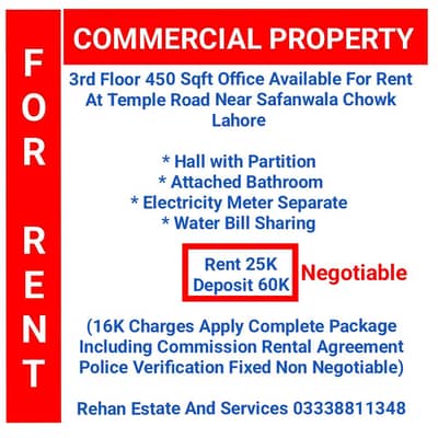 3rd Floor Office Available For Rent At Temple Road Mozang Lahore