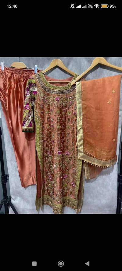rust colour fully handmade suit
