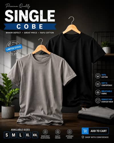 Premium Single T-Shirts | Minor Defect | 100% Cotton | Best Price