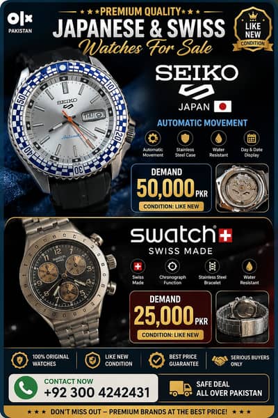Seiko Japan Automatic & Swatch Swiss Made Watches | Like New Condition