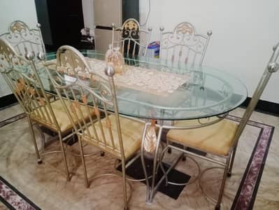6 chairs glass dining table