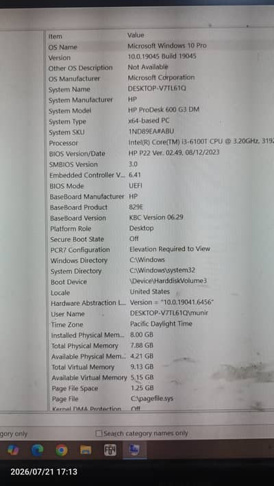 Hp mini pc i3 6th 4gb ddr ram 128gb ssd nvm