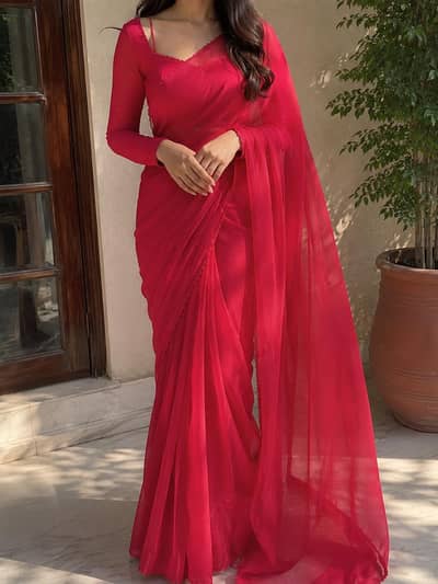 maroon chiffon saree