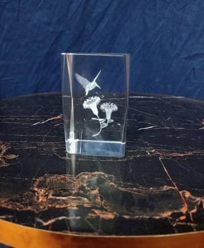 3D Laser Engraved Crystal Glass Block Showpiece