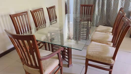6-Seater Solid Dining Table with Glass Top