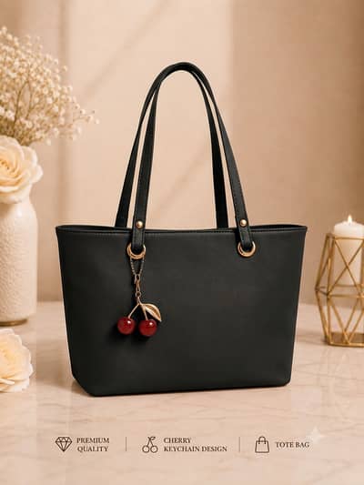 Cherry Charm Women's Tote Bag with Dual Zip Compartments, Back Pocket