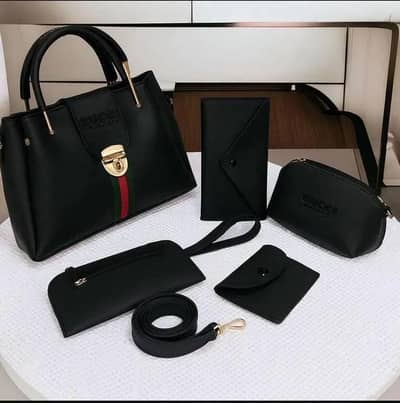 Women's Leather Handbag 5pcs set Safety Lock Maroon, Brown,Black Beige