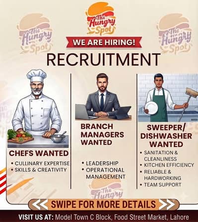 Multiple Vacancies: Chef, Branch Manager & Dishwasher/Sweeper Required
