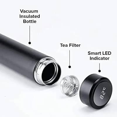 Digital Temperature Water Bottle Black Stainless Steel