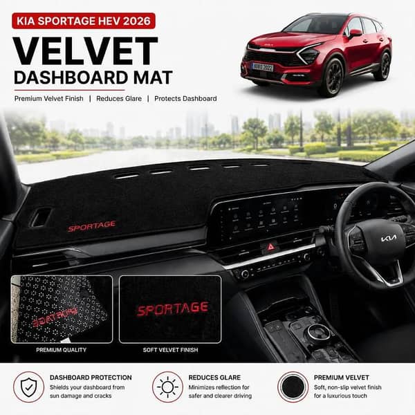 Kia Sportage HEV 2026 Velvet Dashboard Mat | Premium Anti-Glare Dashboard Cover | Custom Fit Interior Protection