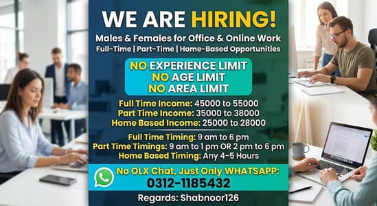 we are hiring staff male and female for online and office work