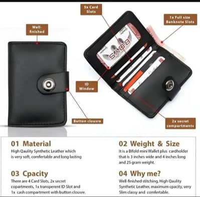 Slim Compact Pocket Wallet with Card Slots & Cash Holder