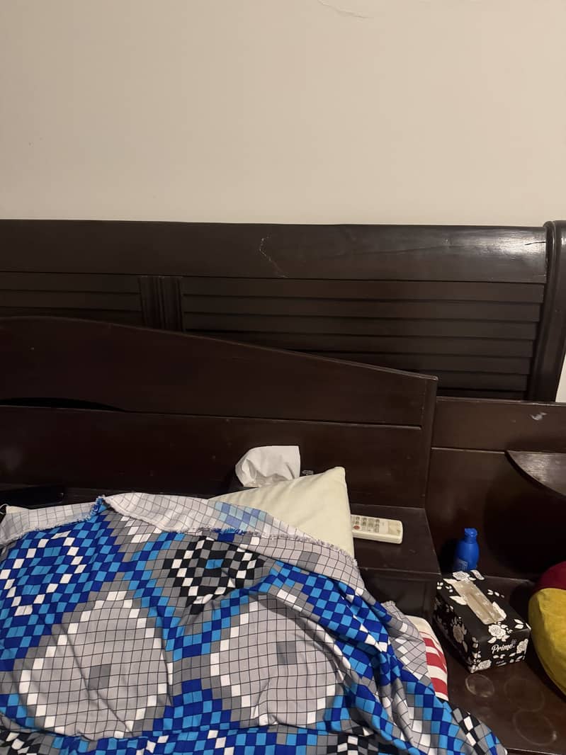 Solid wood bed with side table 0